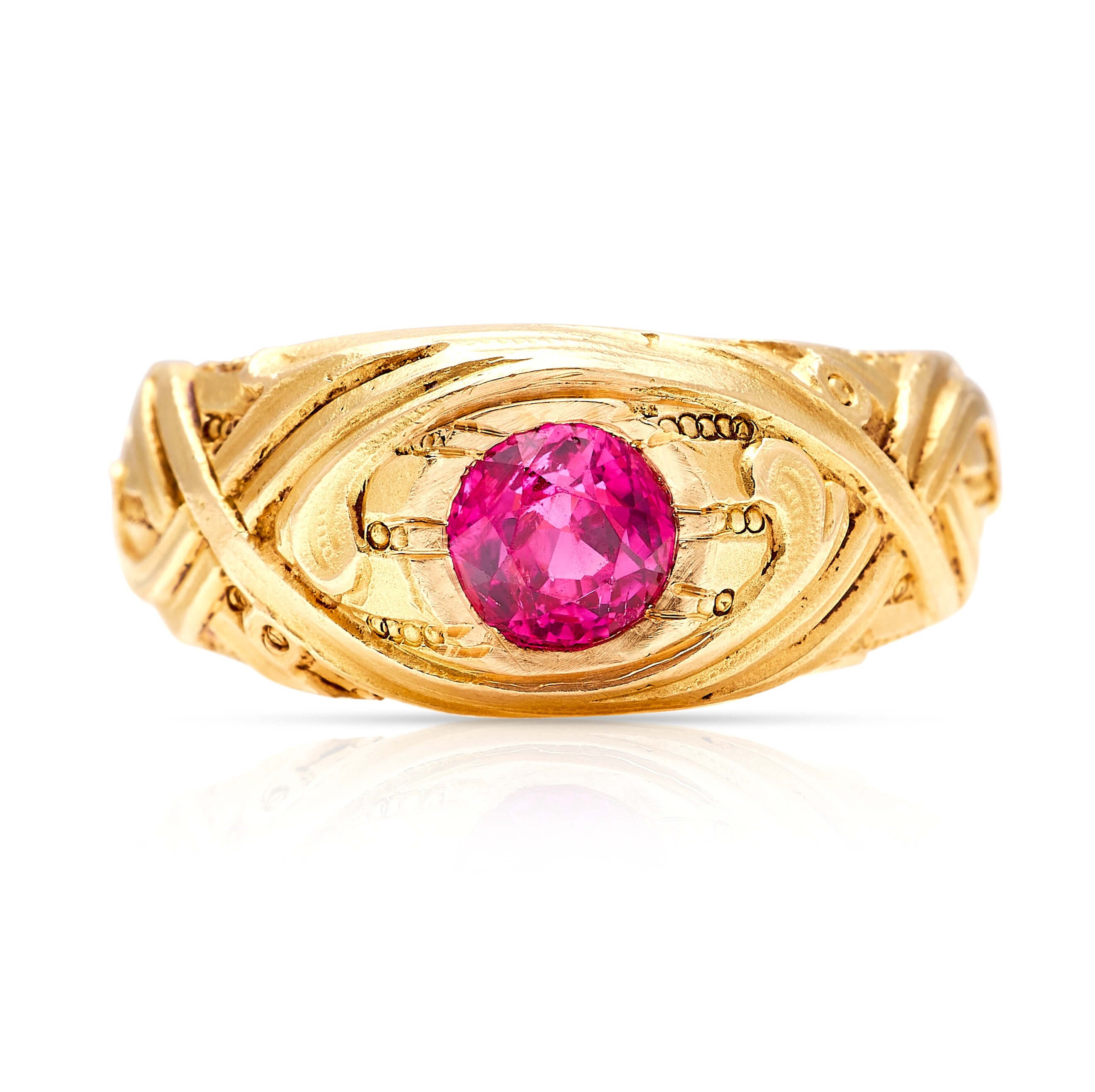 Luxury Jewelry Golden Art Nouveau Design Solitaire Round Cut Ruby Sapphire Engagement Rings