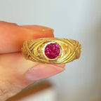 Luxury Jewelry Golden Art Nouveau Design Solitaire Round Cut Ruby Sapphire Engagement Rings