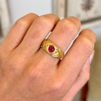 Luxury Jewelry Golden Art Nouveau Design Solitaire Round Cut Ruby Sapphire Engagement Rings