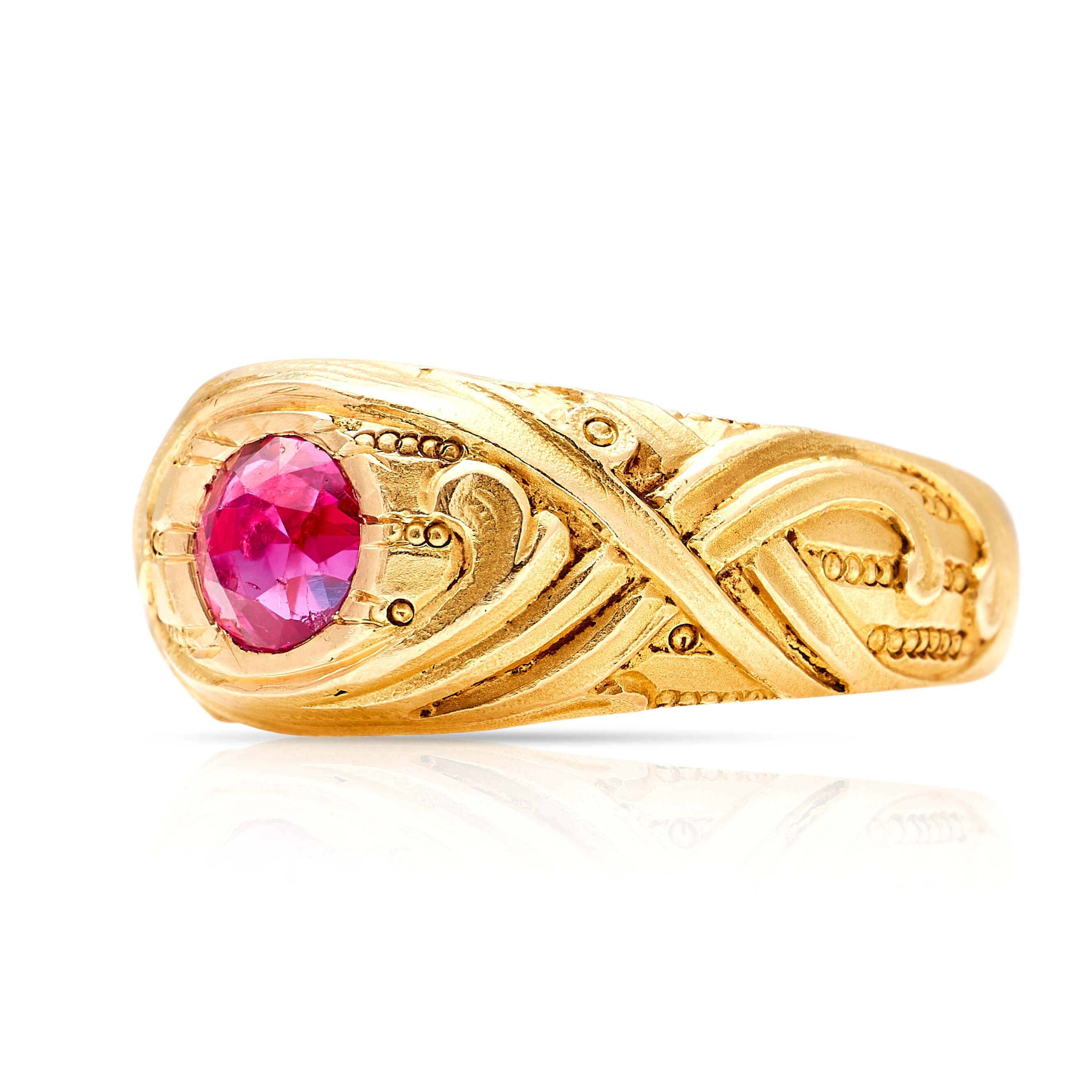 Luxury Jewelry Golden Art Nouveau Design Solitaire Round Cut Ruby Sapphire Engagement Rings