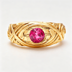 Luxury Jewelry Golden Art Nouveau Design Solitaire Round Cut Ruby Sapphire Engagement Rings