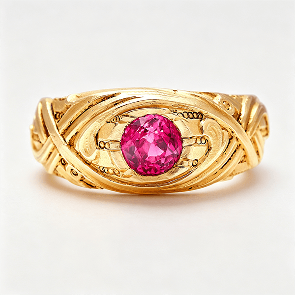 Luxury Jewelry Golden Art Nouveau Design Solitaire Round Cut Ruby Sapphire Engagement Rings