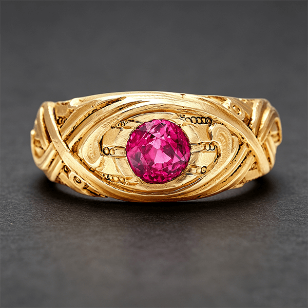 Luxury Jewelry Golden Art Nouveau Design Solitaire Round Cut Ruby Sapphire Engagement Rings