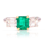 Luxury Jewelry Two Tone Three Stone Emerald Cut Emerald & White Sapphire Engagement Rings