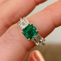 Luxury Jewelry Two Tone Three Stone Emerald Cut Emerald & White Sapphire Engagement Rings