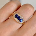 Luxury Jewelry Vintage Design Halo Oval Cut Blue & White Sapphire Half Eternity Wedding Band For Women