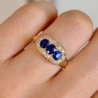 Luxury Jewelry Vintage Design Halo Oval Cut Blue & White Sapphire Half Eternity Wedding Band For Women