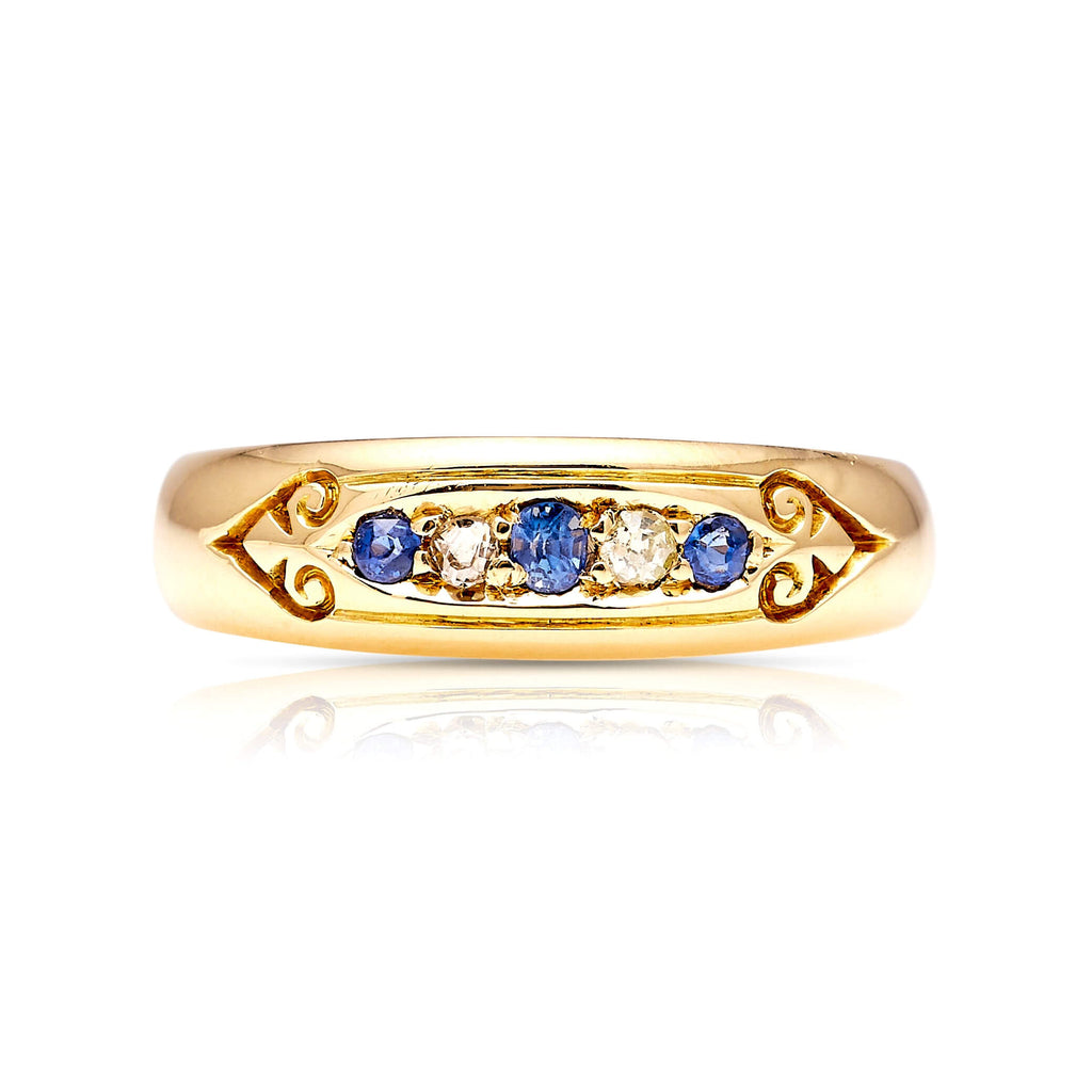 Luxury Jewelry Vintage Design Round Cut Blue & White Sapphire Half Eternity Wedding Band For Women