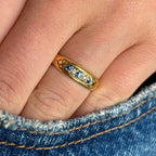 Luxury Jewelry Vintage Design Round Cut Blue & White Sapphire Half Eternity Wedding Band For Women