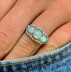 Luxury Jewelry Halo Round Cut Opal & White Sapphire Engagement Rings