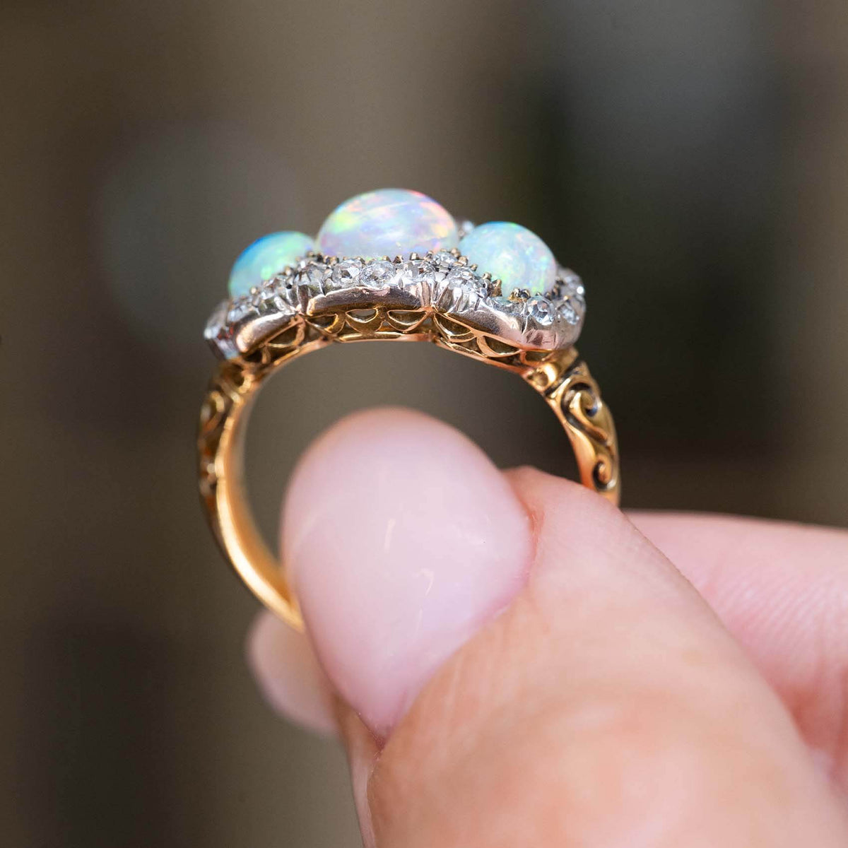 Luxury Jewelry Halo Round Cut Opal & White Sapphire Engagement Rings