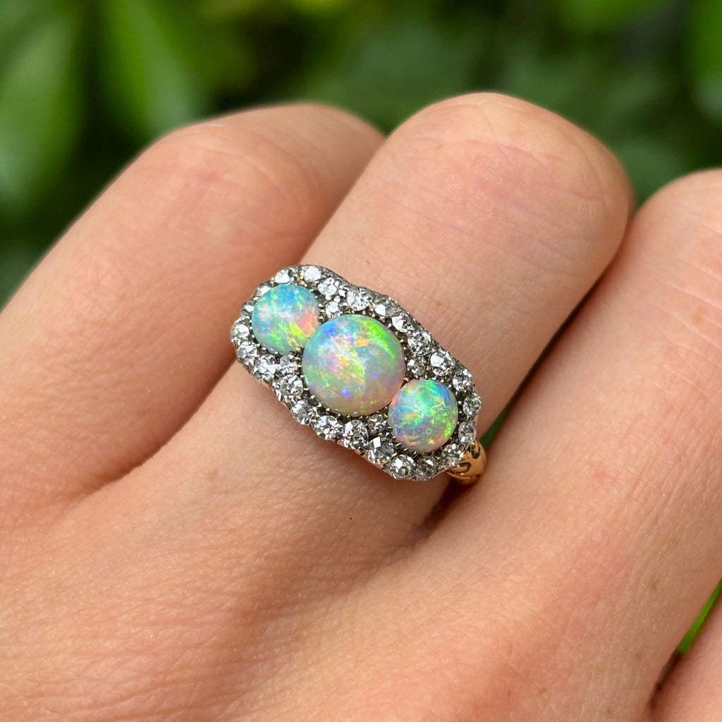 Luxury Jewelry Halo Round Cut Opal & White Sapphire Engagement Rings
