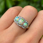 Luxury Jewelry Halo Round Cut Opal & White Sapphire Engagement Rings