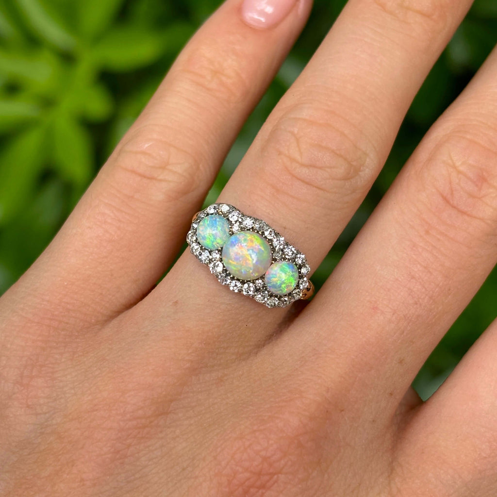 Luxury Jewelry Halo Round Cut Opal & White Sapphire Engagement Rings