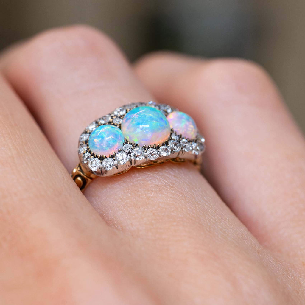 Luxury Jewelry Halo Round Cut Opal & White Sapphire Engagement Rings