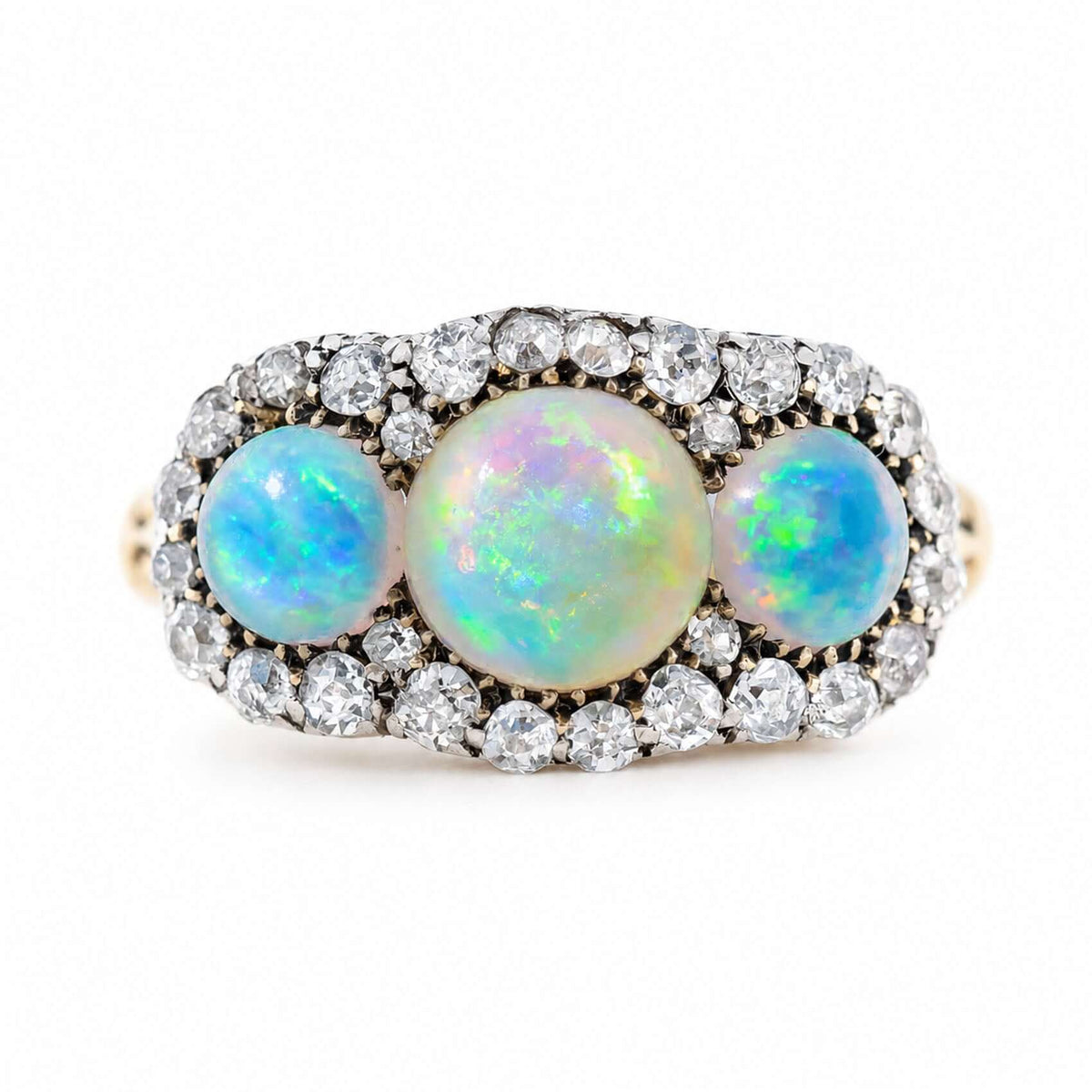 Luxury Jewelry Halo Round Cut Opal & White Sapphire Engagement Rings