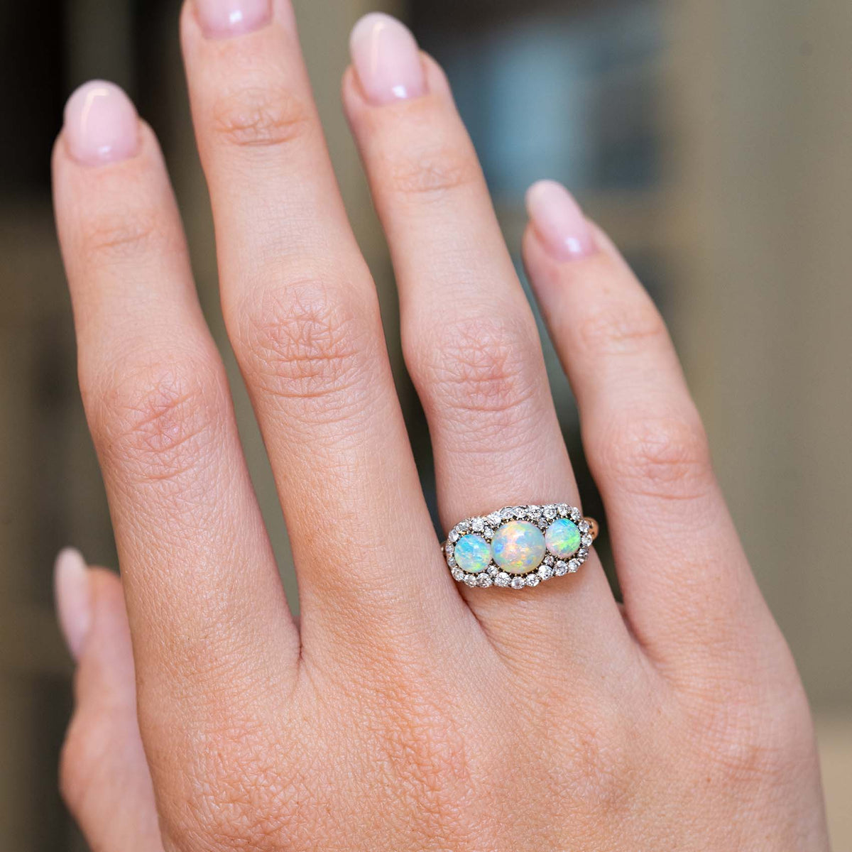 Luxury Jewelry Halo Round Cut Opal & White Sapphire Engagement Rings