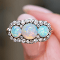 Luxury Jewelry Halo Round Cut Opal & White Sapphire Engagement Rings