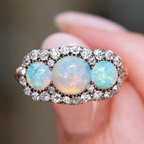 Luxury Jewelry Halo Round Cut Opal & White Sapphire Engagement Rings