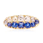 Luxury Jewelry Golden Double Row Cushion Cut Blue & White Sapphire Half Eternity Wedding Band For Women