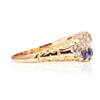 Luxury Jewelry Golden Double Row Cushion Cut Blue & White Sapphire Half Eternity Wedding Band For Women