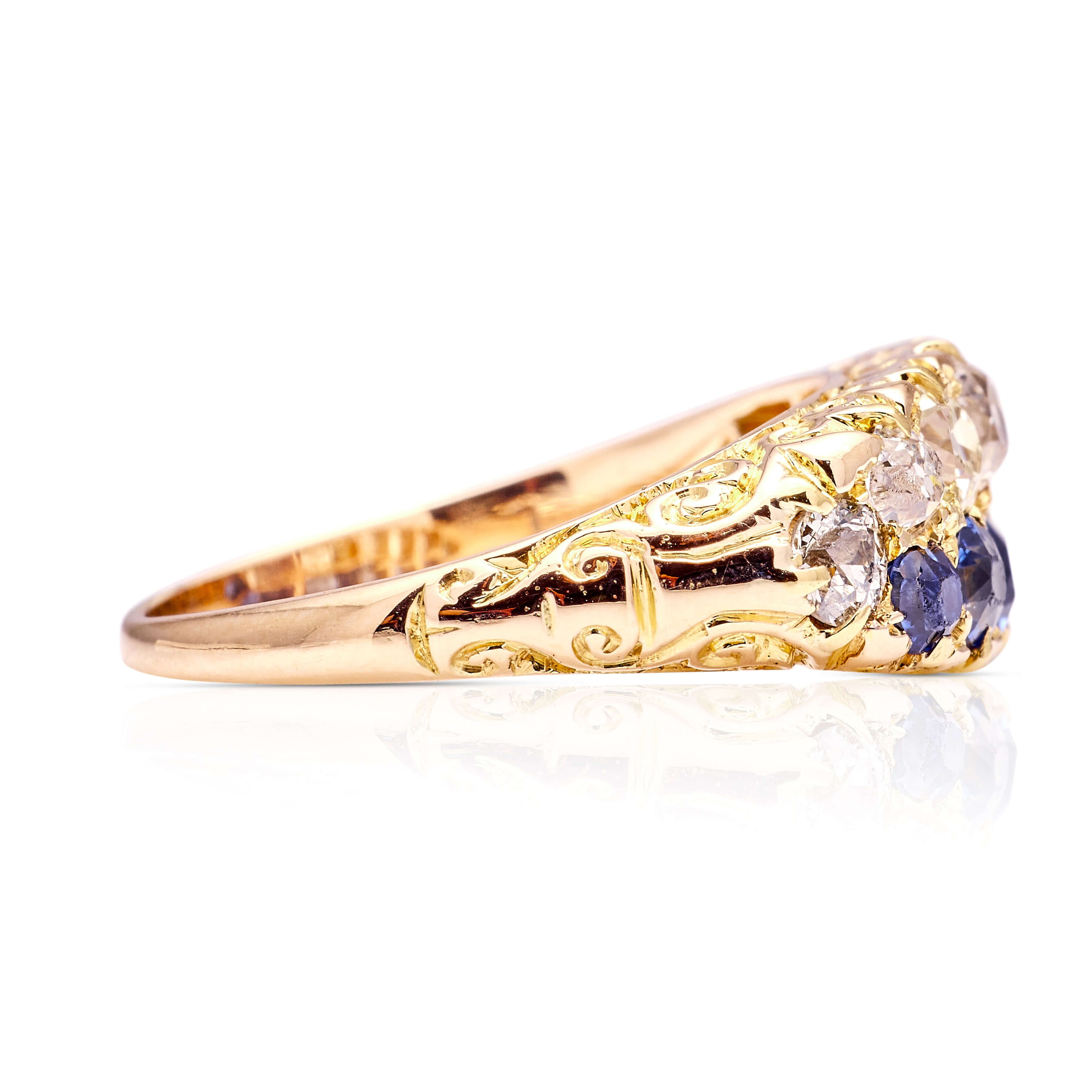 Luxury Jewelry Golden Double Row Cushion Cut Blue & White Sapphire Half Eternity Wedding Band For Women