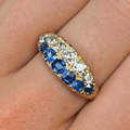 Luxury Jewelry Golden Double Row Cushion Cut Blue & White Sapphire Half Eternity Wedding Band For Women