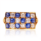 Luxury Jewelry Golden Antique Design Round Cut Blue & White Sapphire Half Eternity Wedding Band For Women