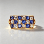 Luxury Jewelry Golden Antique Design Round Cut Blue & White Sapphire Half Eternity Wedding Band For Women