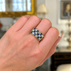 Luxury Jewelry Golden Antique Design Round Cut Blue & White Sapphire Half Eternity Wedding Band For Women
