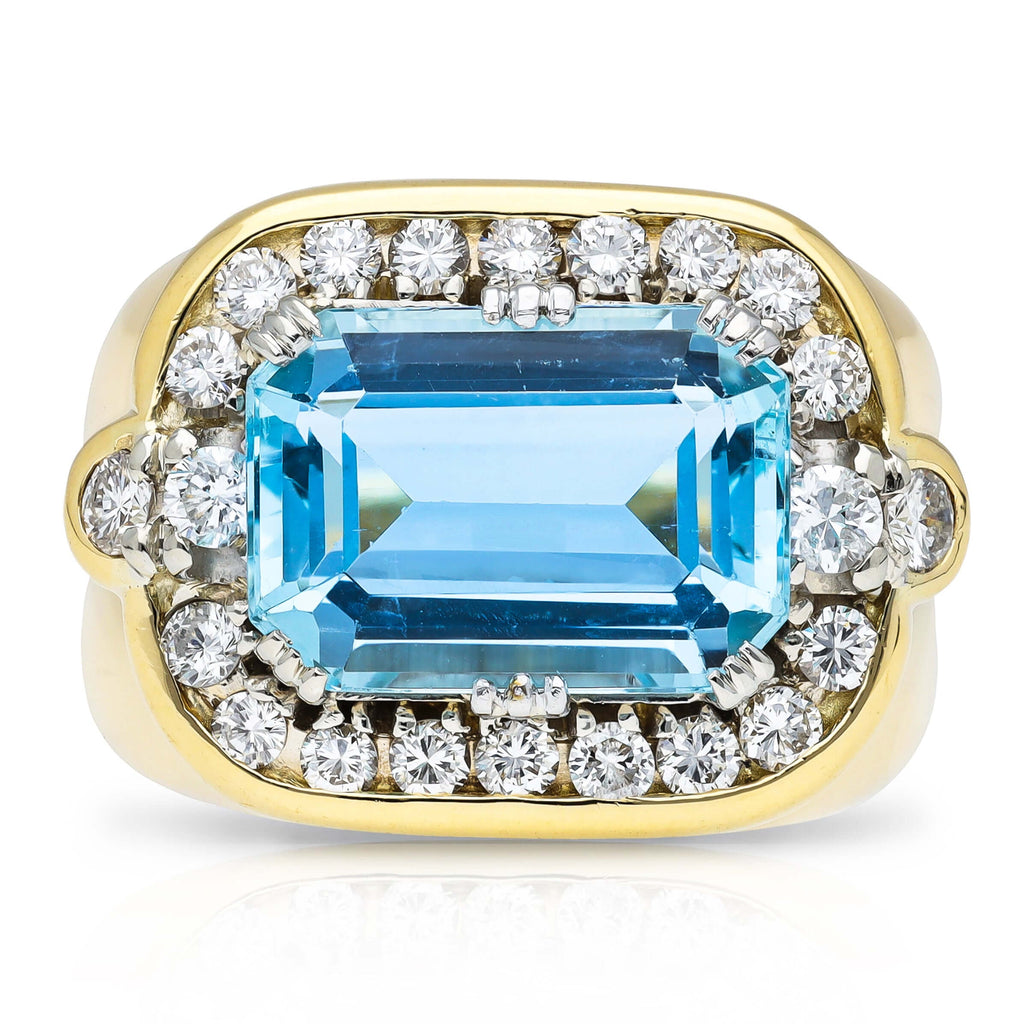 Luxury Jewelry Two Tone Antique Design Emerald Cut Aquamarine Sapphire Engagement Rings