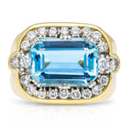 Luxury Jewelry Two Tone Antique Design Emerald Cut Aquamarine Sapphire Engagement Rings