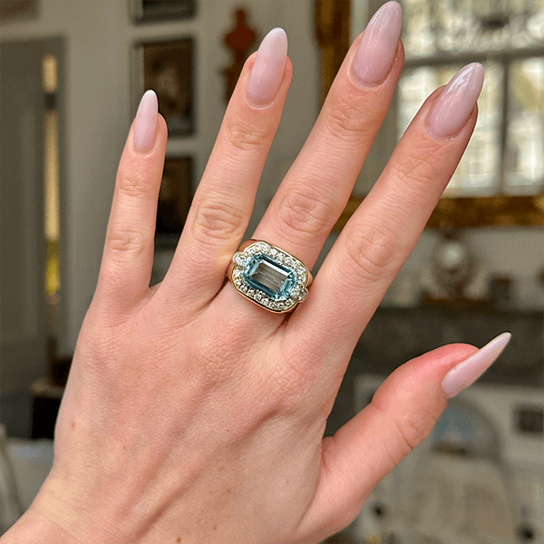 Luxury Jewelry Two Tone Antique Design Emerald Cut Aquamarine Sapphire Engagement Rings