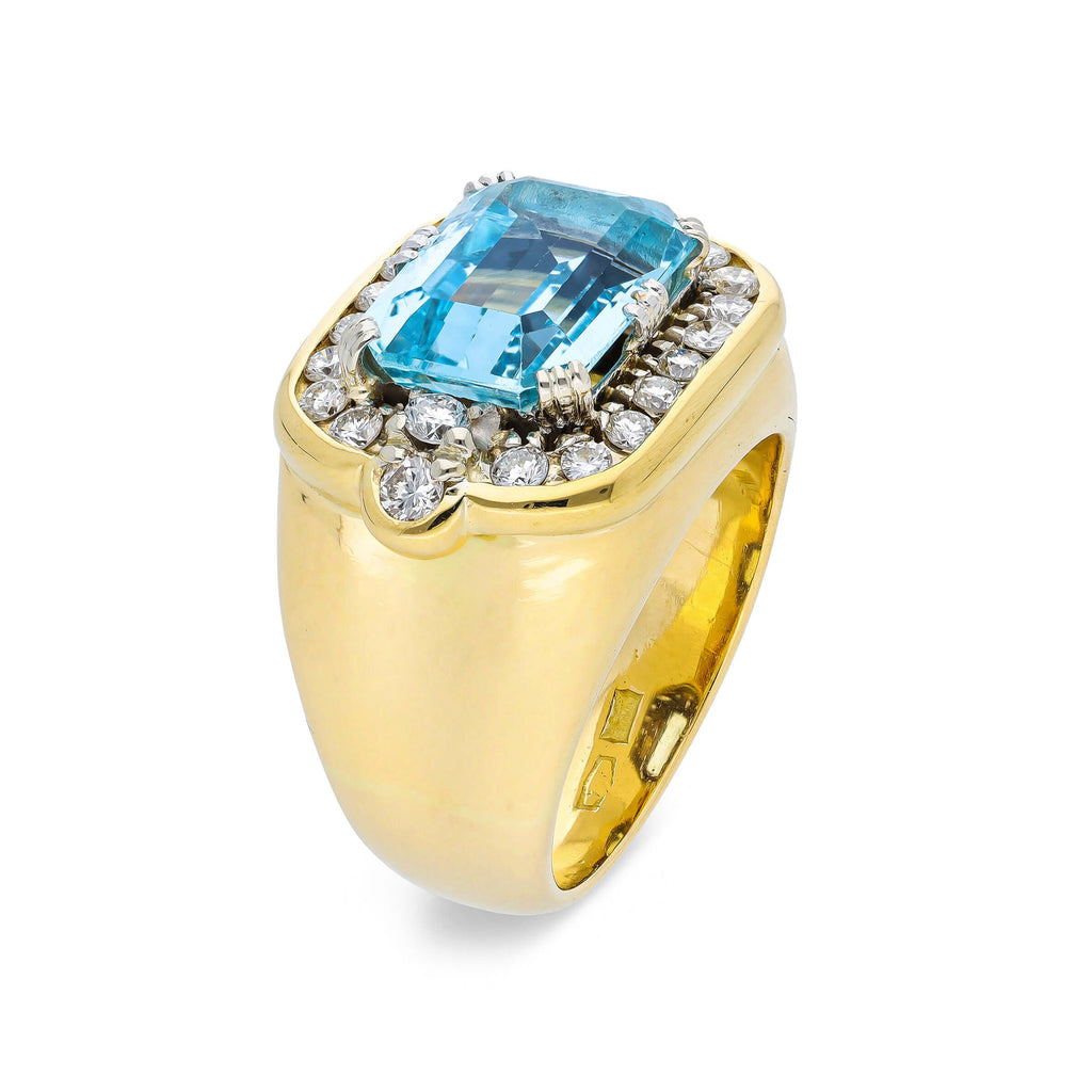 Luxury Jewelry Two Tone Antique Design Emerald Cut Aquamarine Sapphire Engagement Rings