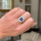 Luxury Jewelry Two Tone Antique Design Halo Cushion Cut Blue & White Sapphire Engagement Rings