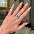 Luxury Jewelry Two Tone Antique Design Halo Cushion Cut Blue & White Sapphire Engagement Rings