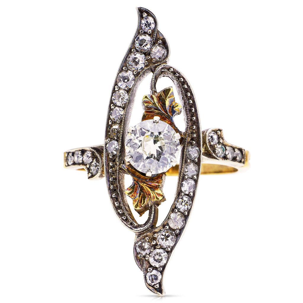Luxury Jewelry Two Tone Art Nouveau Design Round Cut White Sapphire Engagement Rings