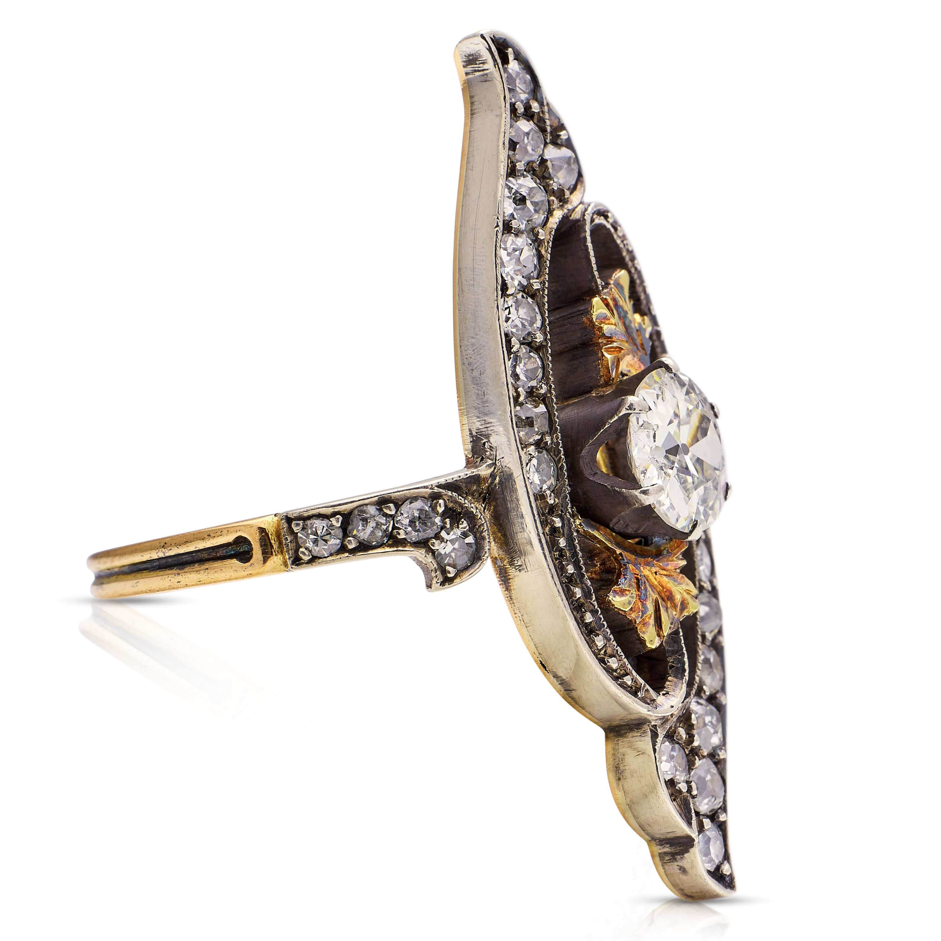 Luxury Jewelry Two Tone Art Nouveau Design Round Cut White Sapphire Engagement Rings