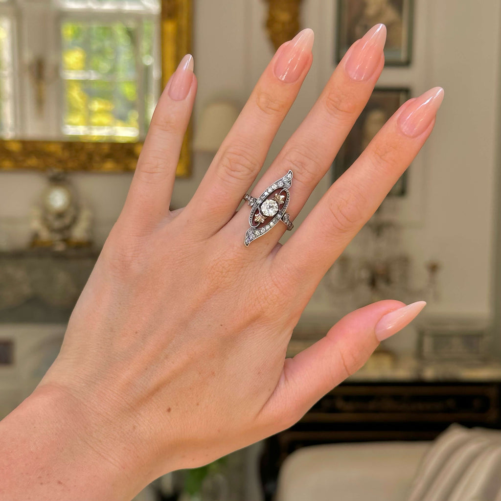 Luxury Jewelry Two Tone Art Nouveau Design Round Cut White Sapphire Engagement Rings