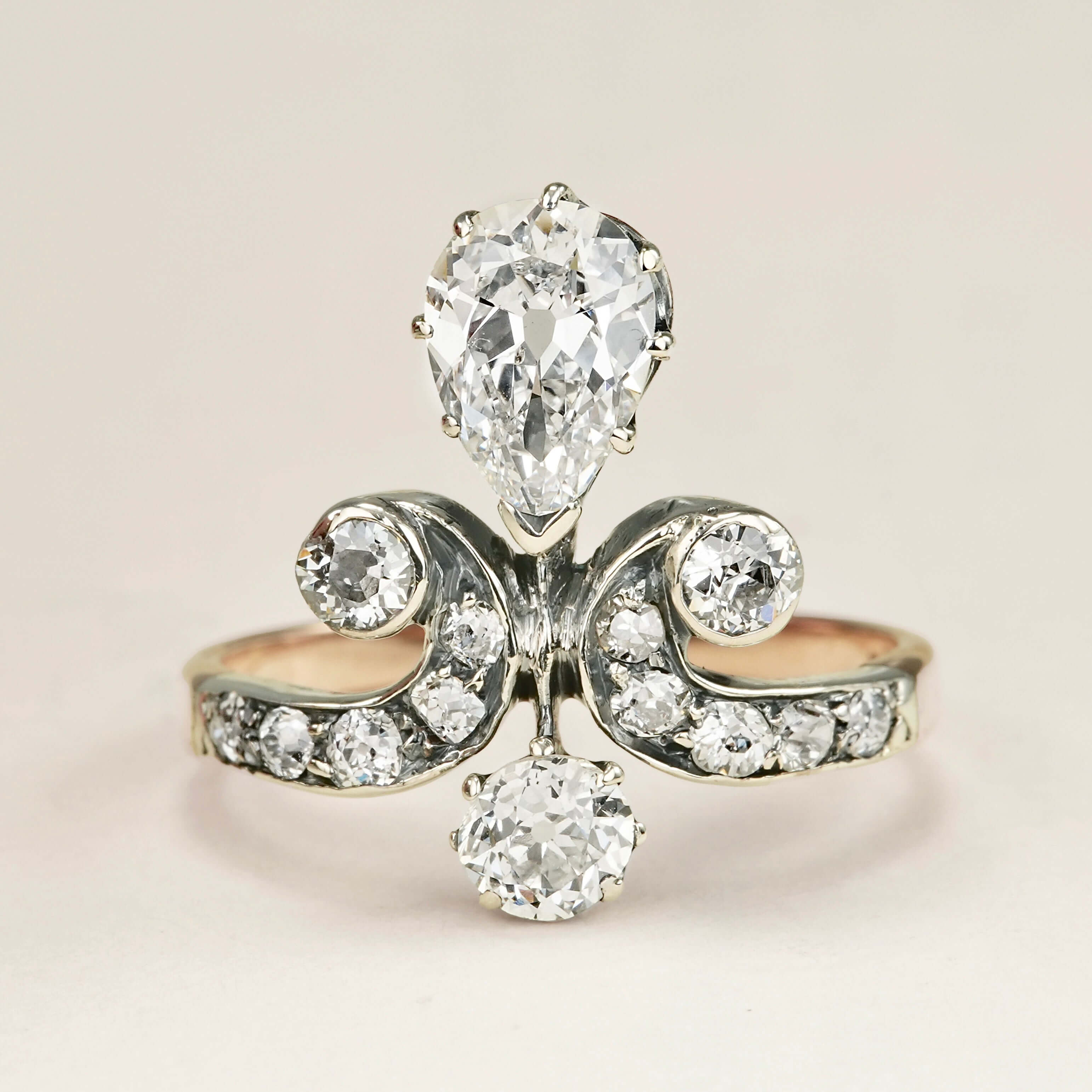 Luxury Jewelry Two Tone Vintage Design Pear & Round Cut White Sapphire Engagement Rings