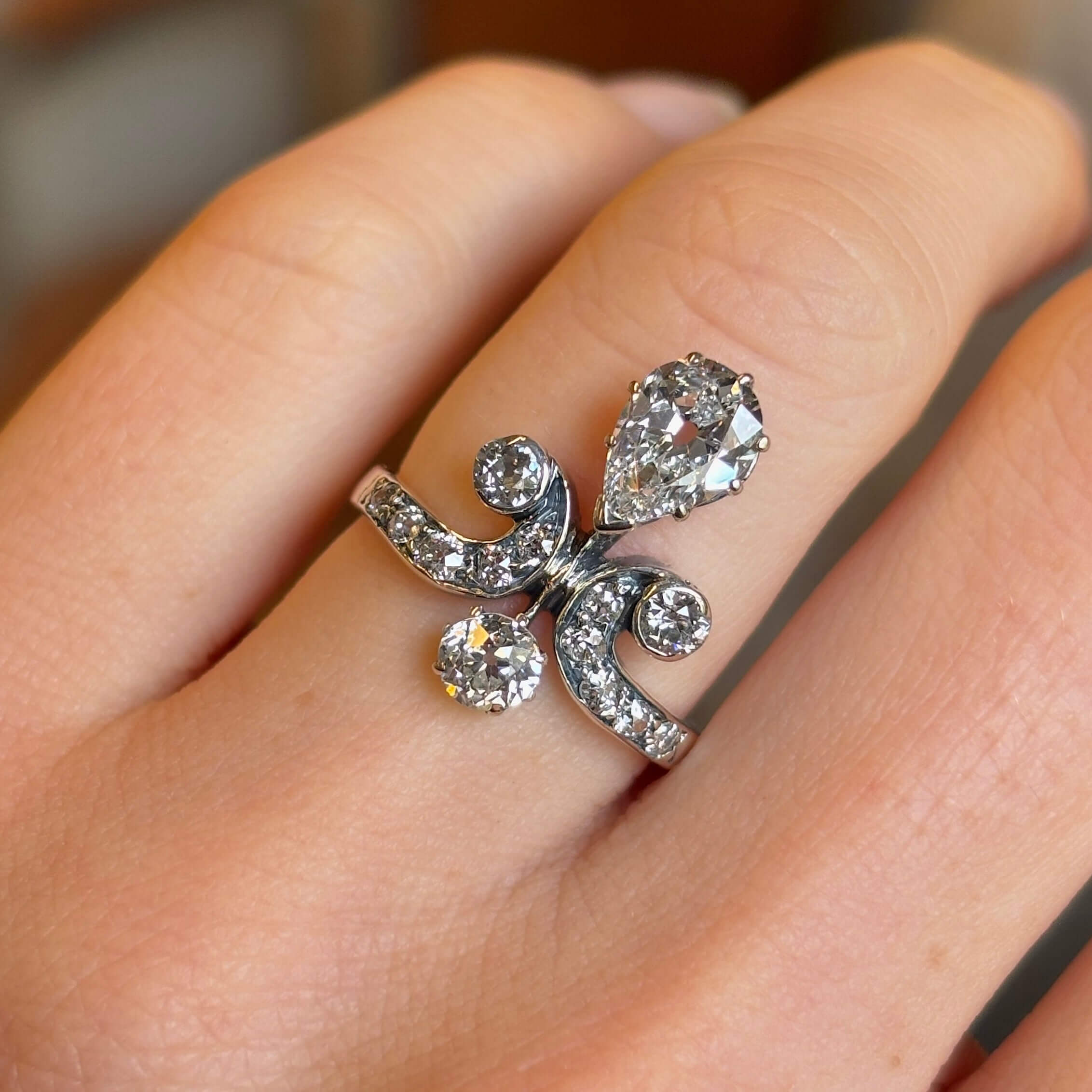 Luxury Jewelry Two Tone Vintage Design Pear & Round Cut White Sapphire Engagement Rings