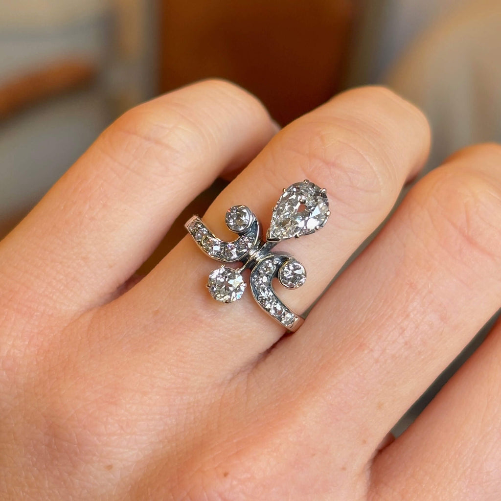 Luxury Jewelry Two Tone Vintage Design Pear & Round Cut White Sapphire Engagement Rings