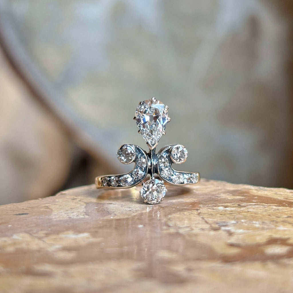 Luxury Jewelry Two Tone Vintage Design Pear & Round Cut White Sapphire Engagement Rings