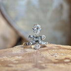 Luxury Jewelry Two Tone Vintage Design Pear & Round Cut White Sapphire Engagement Rings