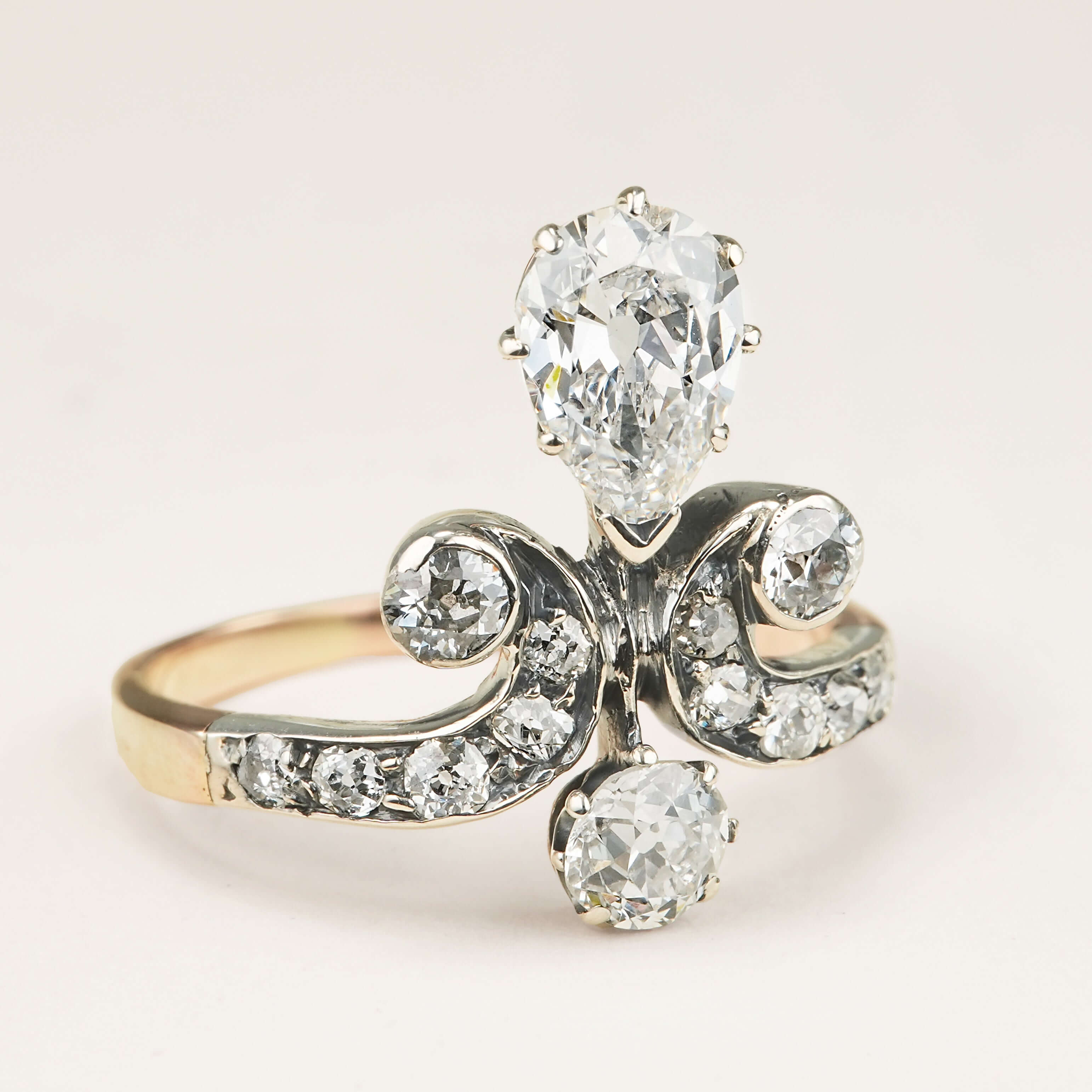 Luxury Jewelry Two Tone Vintage Design Pear & Round Cut White Sapphire Engagement Rings