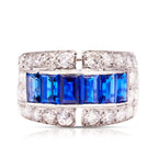Luxury Jewelry Art Deco Emerald & Round Cut Blue & White Sapphire Half Eternity Wedding Band For Women