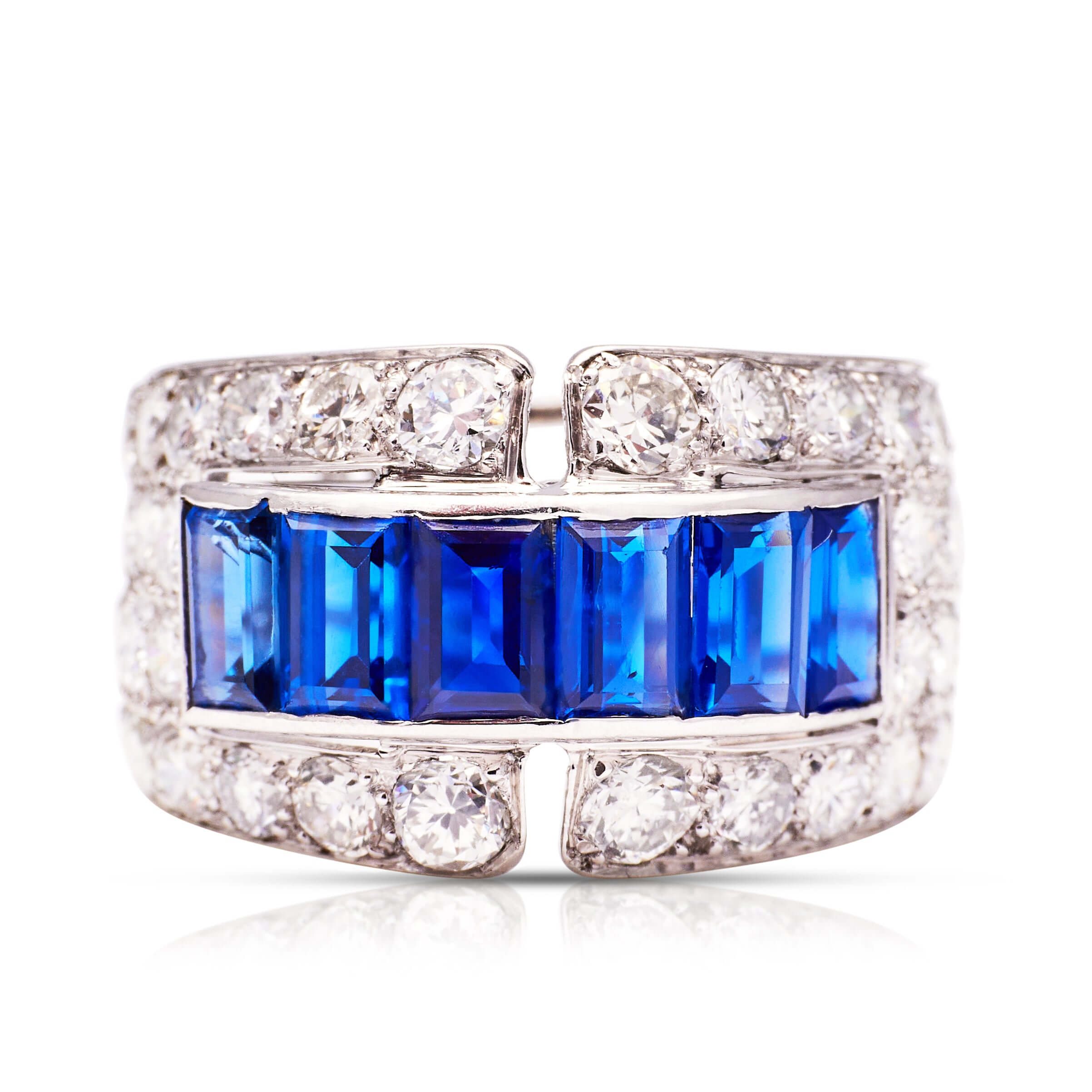 Luxury Jewelry Art Deco Emerald & Round Cut Blue & White Sapphire Half Eternity Wedding Band For Women