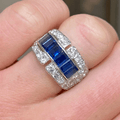 Luxury Jewelry Art Deco Emerald & Round Cut Blue & White Sapphire Half Eternity Wedding Band For Women