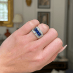Luxury Jewelry Art Deco Emerald & Round Cut Blue & White Sapphire Half Eternity Wedding Band For Women