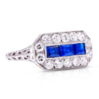 Luxury Jewelry Art Deco Halo Baguette & Round Cut Blue & White Sapphire Half Eternity Wedding Band For Women